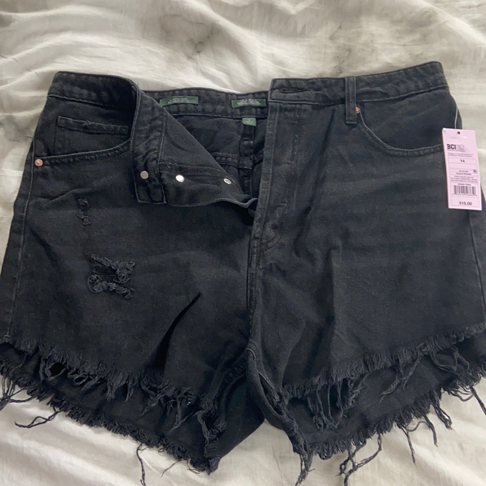 High waisted black jean shorts